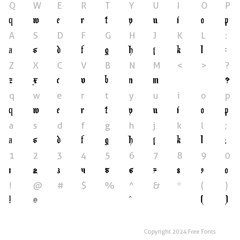 Character Map of The Art of Illuminating Regular