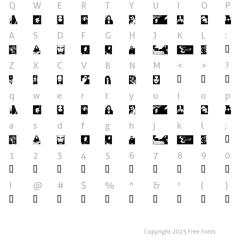 Character Map of The Beautiful People Regular