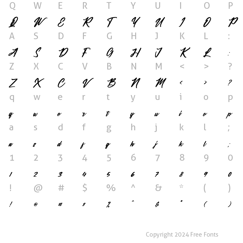 Character Map of The Cralington Signature Italic