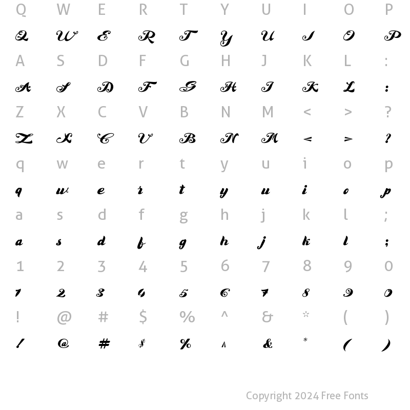 Character Map of The Healthy Script Regular