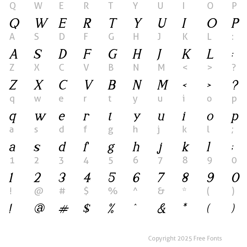 Character Map of THE HELMUNTE Italic
