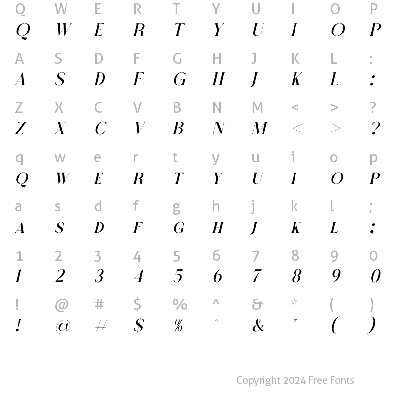 Character Map of THE HISTORICAL MARLIANA Italic