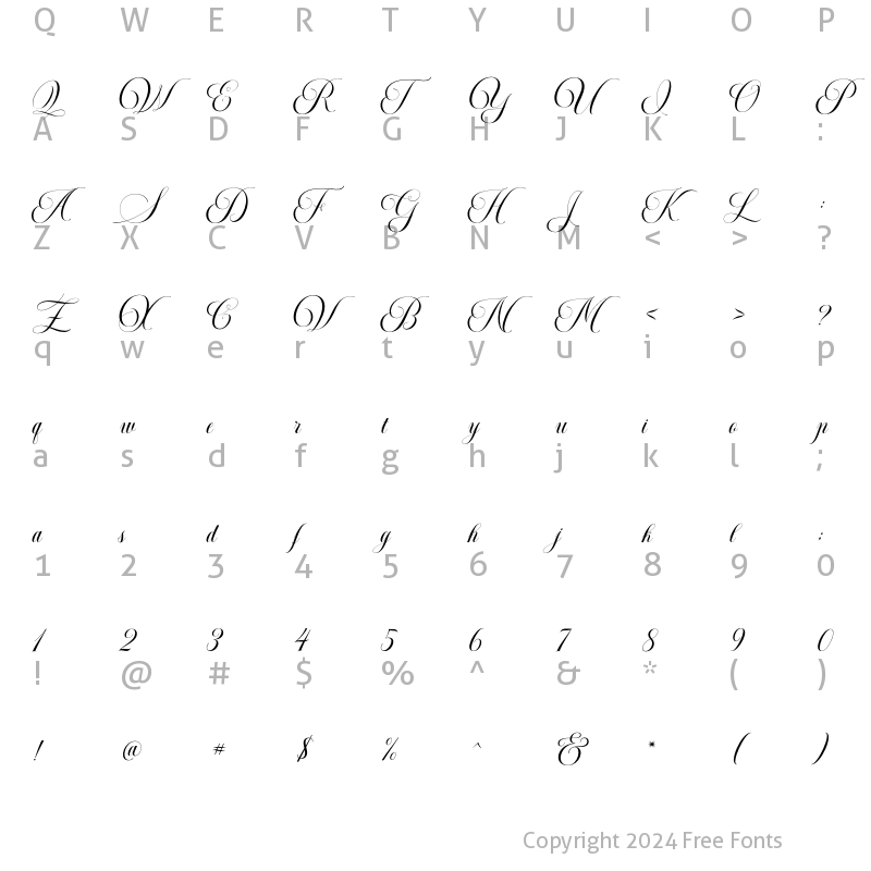 Character Map of The Moritza Script Regular