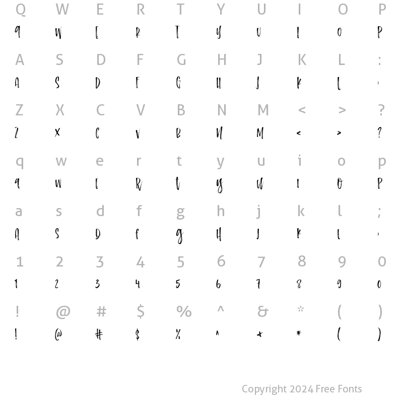 Character Map of the Notebook Brush Regular