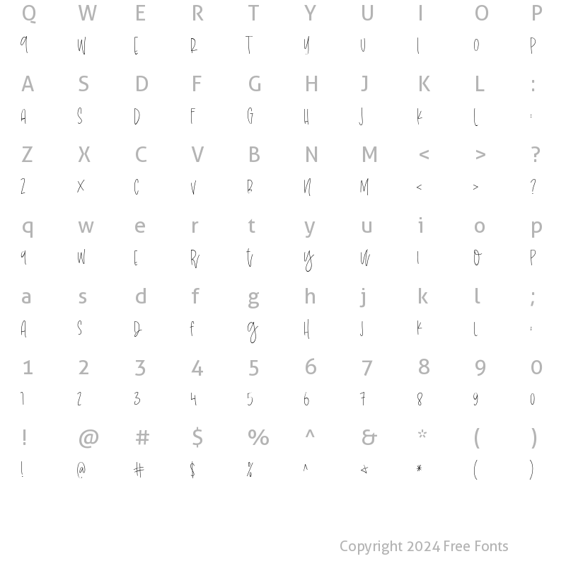 Character Map of the Notebook Sans Regular