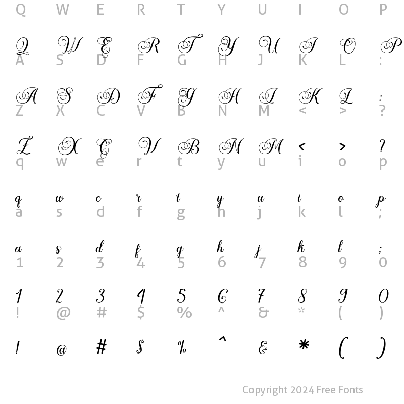 Character Map of The Piraglen Italic