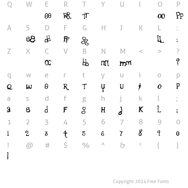 Character Map of the quiet scream Regular