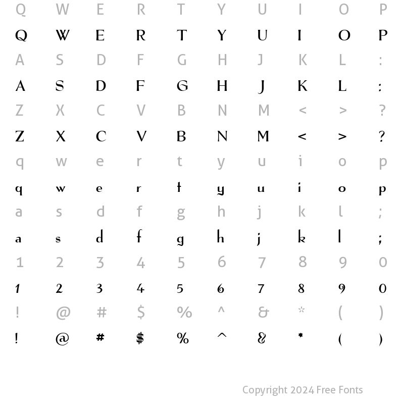 Character Map of The Real Font Regular