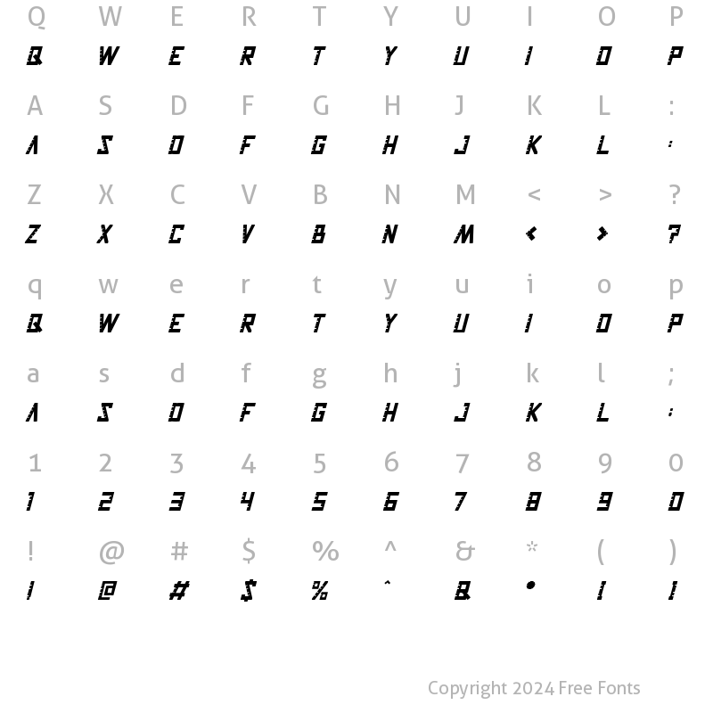 Character Map of The Ruler Italic