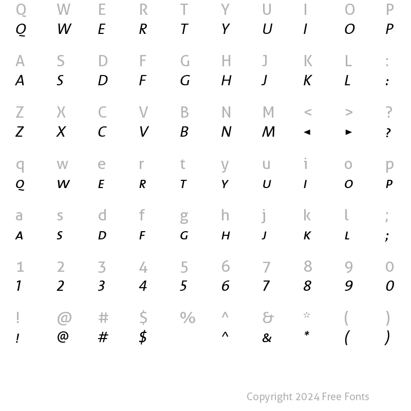 Character Map of The Sans- Italic