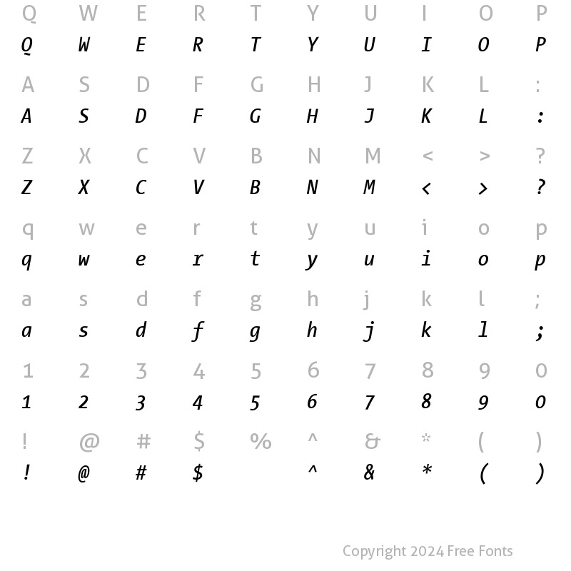 Character Map of The Sans Mono Condensed- Italic