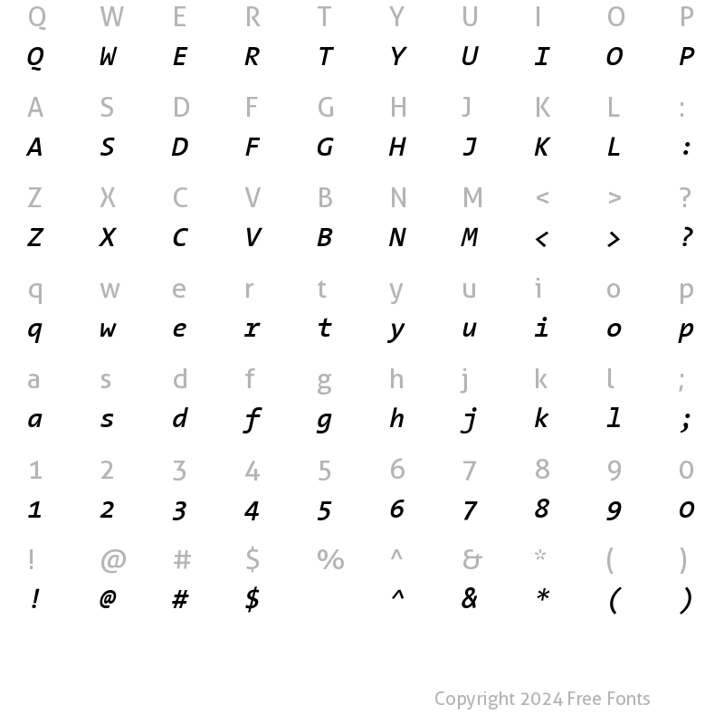 Character Map of The Sans Mono- Italic