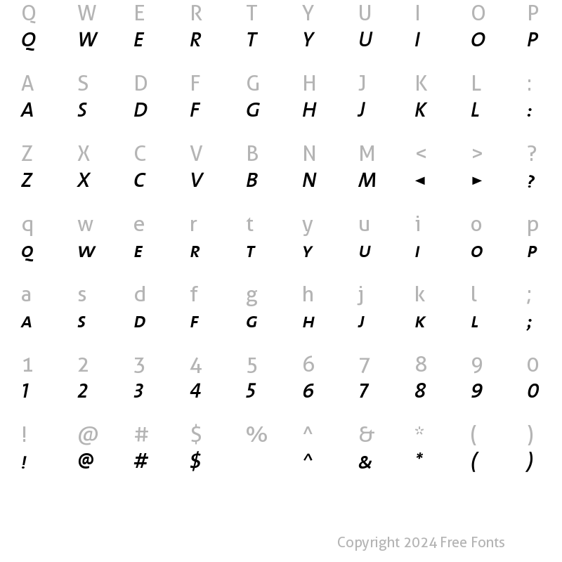 Character Map of The Sans Semi Bold- Italic