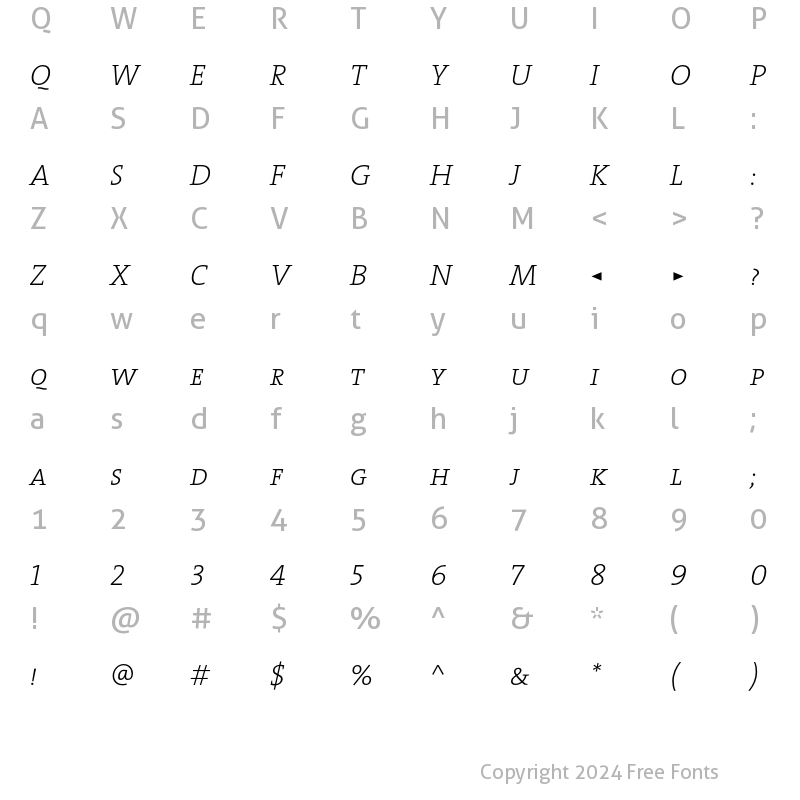 Character Map of The Serif Extra Light- Regular