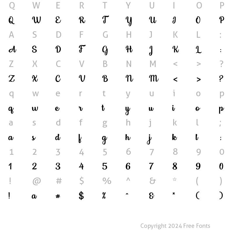 Character Map of The Sunbathe Script Regular