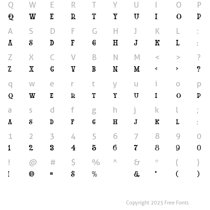 Character Map of The Western Gold Regular