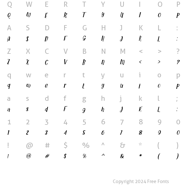 Character Map of The Witchers long italic Regular