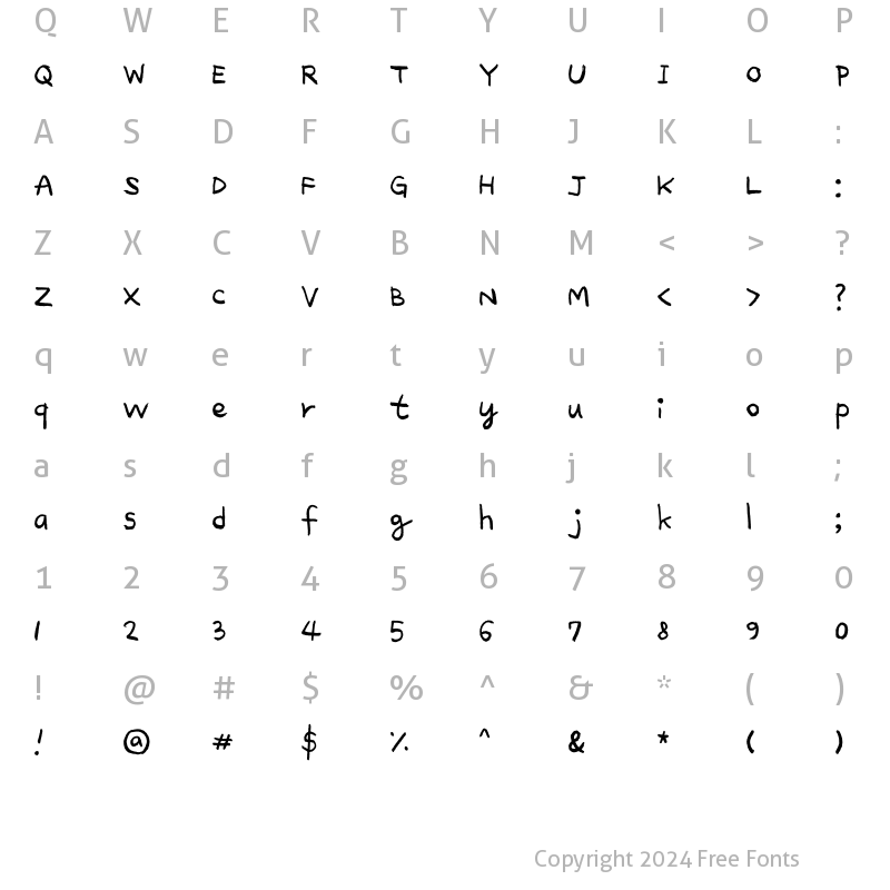 Character Map of THEHongcha Lefthand Regular