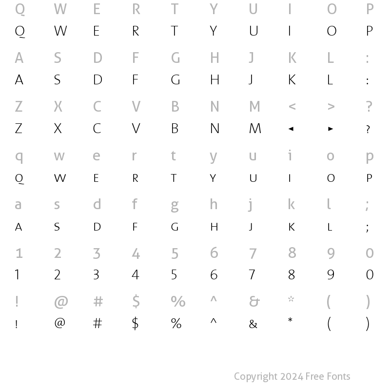 Character Map of TheMixExtraLight Roman