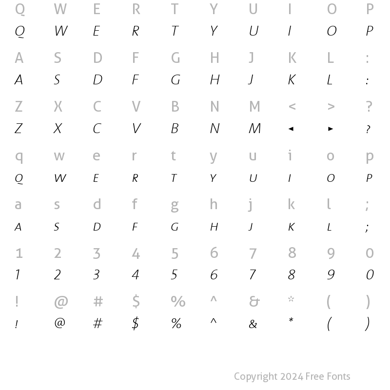 Character Map of TheMixExtraLight Roman Italic