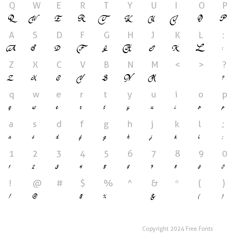 Character Map of Theodore Bagwell Regular