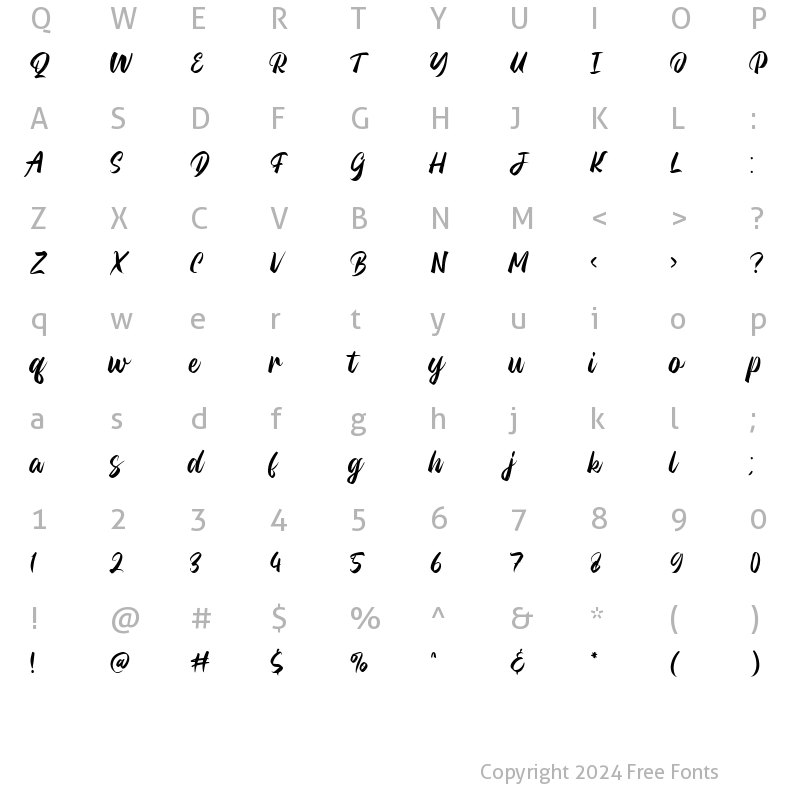 Character Map of Theodore Regular