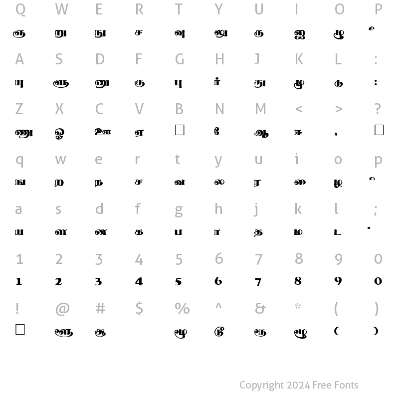 Character Map of Thevaki Regular