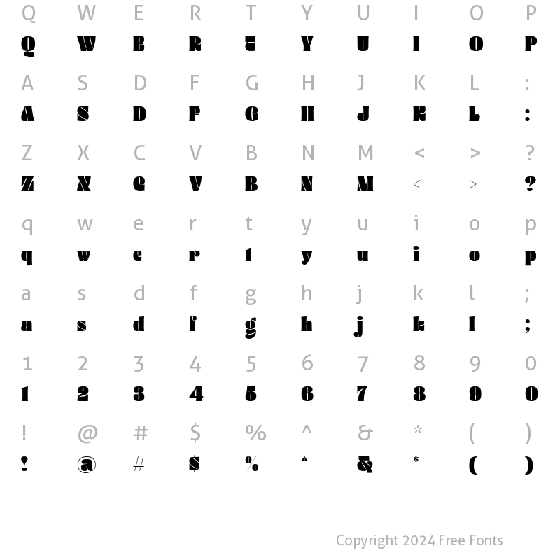 Character Map of Thick Thinks Regular