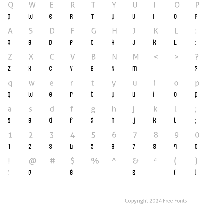 Character Map of Thin Dime Regular