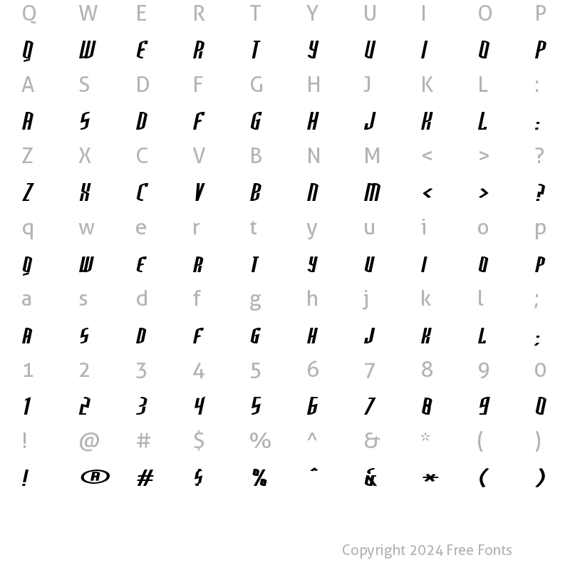 Character Map of ThirdGeneration BoldItalic