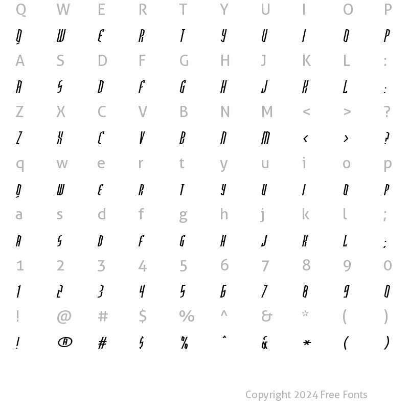 Character Map of ThirdGenerationCondensed Italic