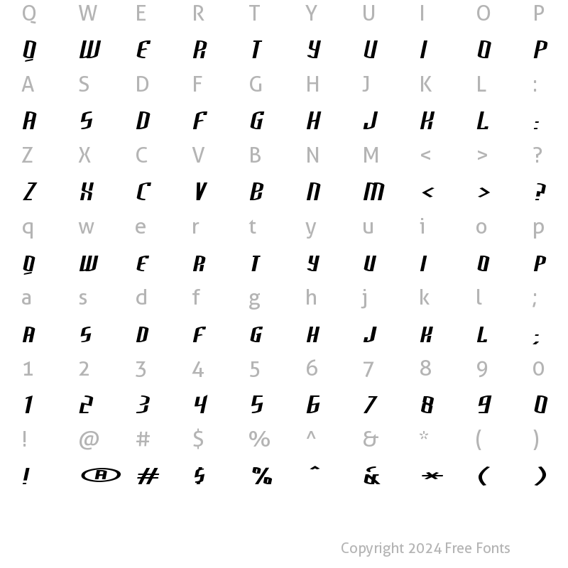 Character Map of ThirdGenerationExtended Italic