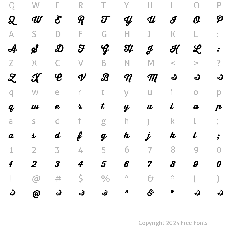 Character Map of Thirsty Script Extrabold Demo Regular