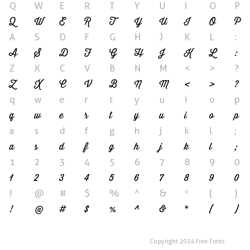 Character Map of Thirsty Script Regular