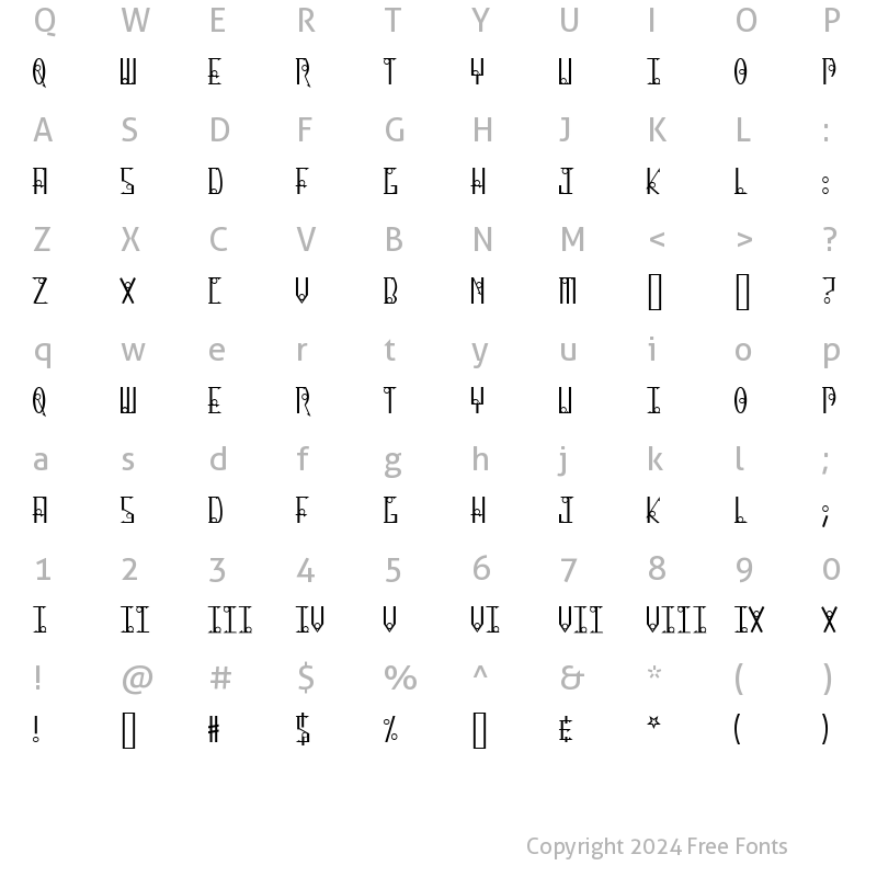 Character Map of Thirteen O Clock Regular