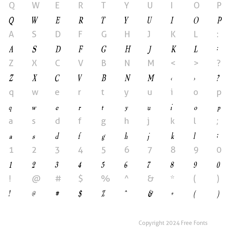 Character Map of ThomasPaineCondensed Italic