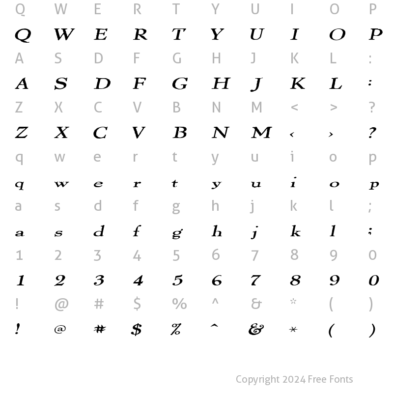 Character Map of ThomasPaineExtended Italic