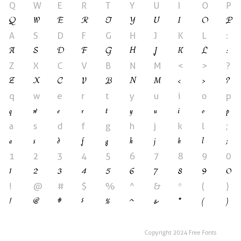 Character Map of ThompsonQuillscript Regular