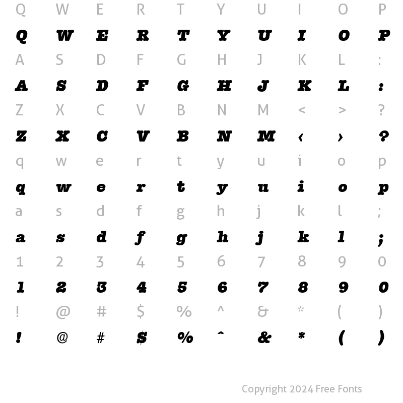 Character Map of ThorBecker-Heavy Italic