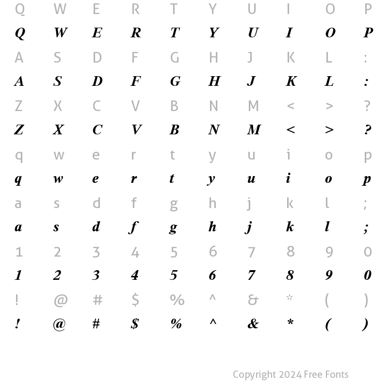 Character Map of Thorndale Bold Italic