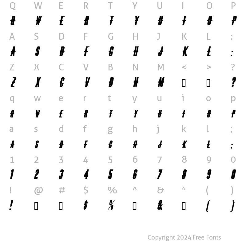 Character Map of ThornsExtended Oblique