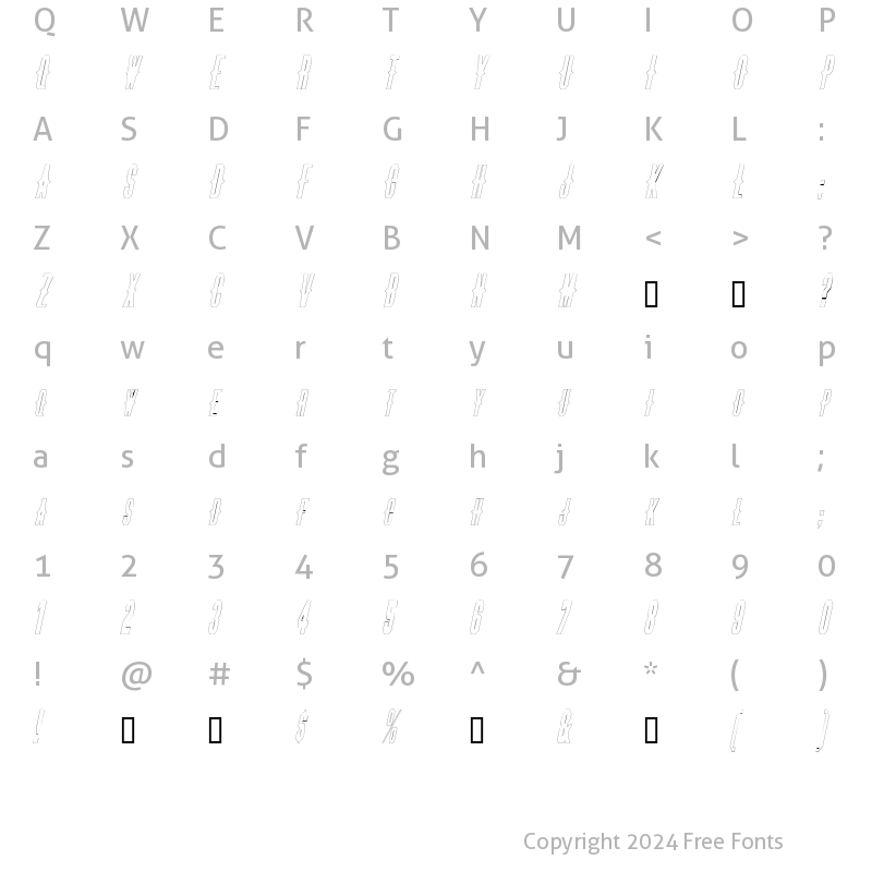 Character Map of ThornsOutline Oblique