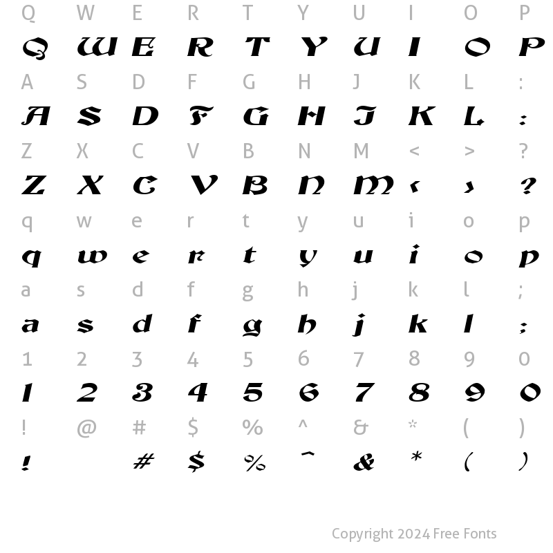 Character Map of ThorntonExtended Italic