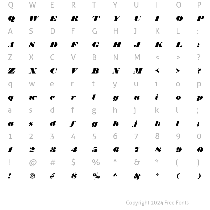 Character Map of Thorowgood Becker Italic