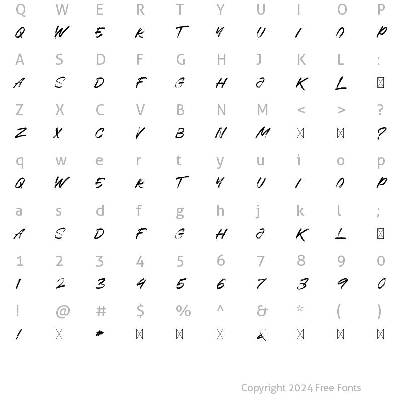 Character Map of Thosca Brush Regular