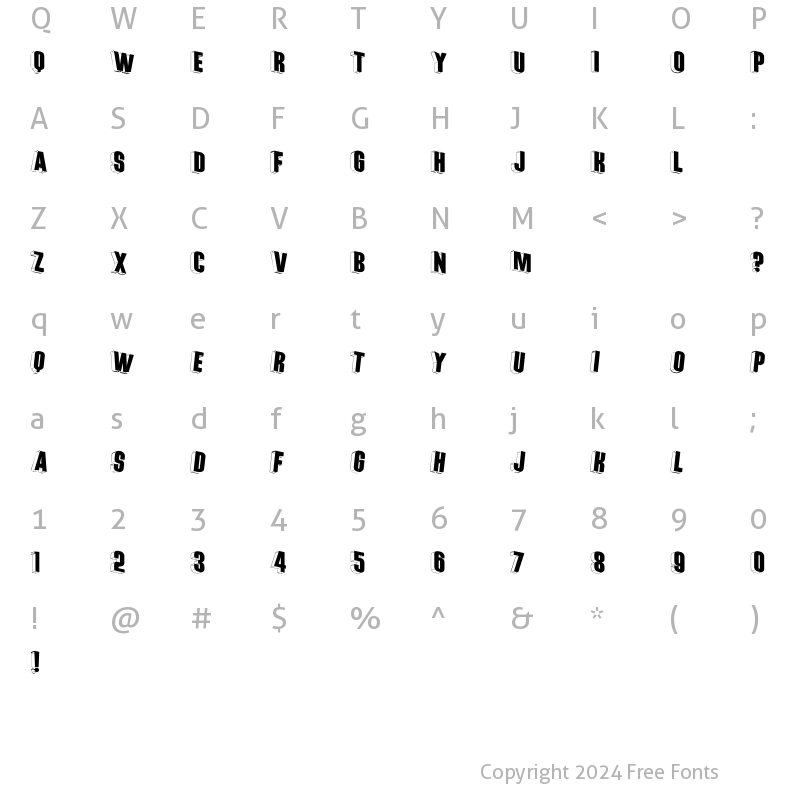 Character Map of ThreeDimRightwards Regular