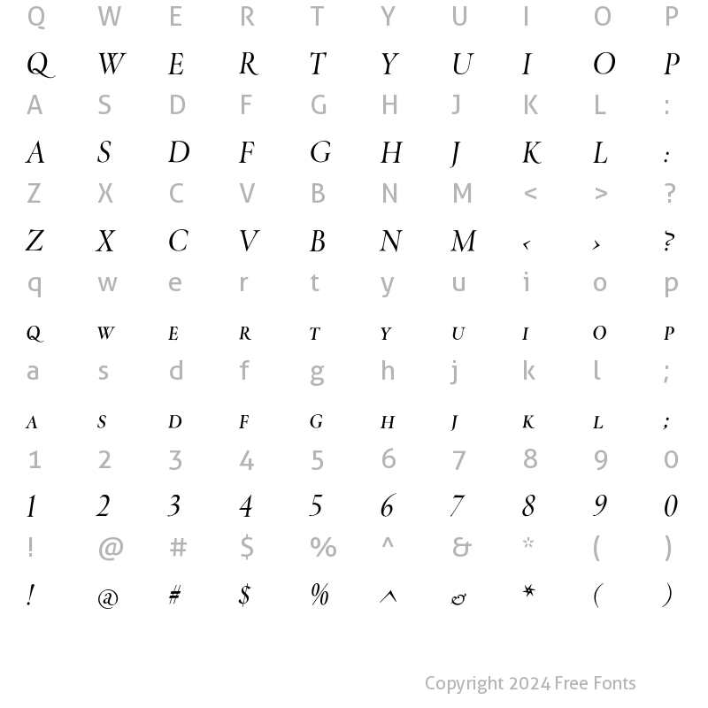 Character Map of ThrohandInk Expert Italic