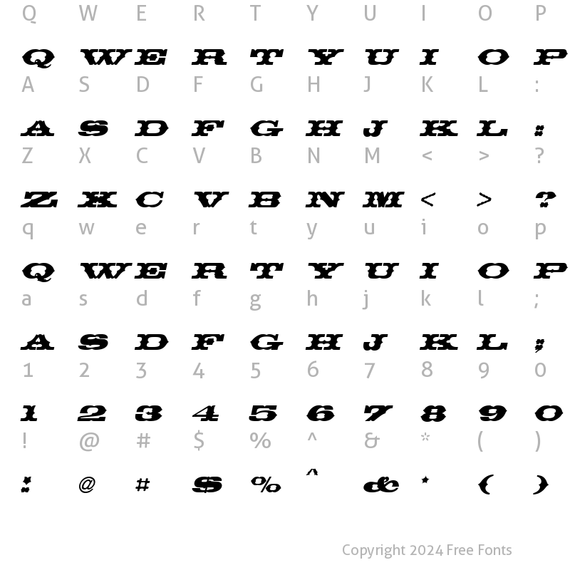 Character Map of Thunder row Italic