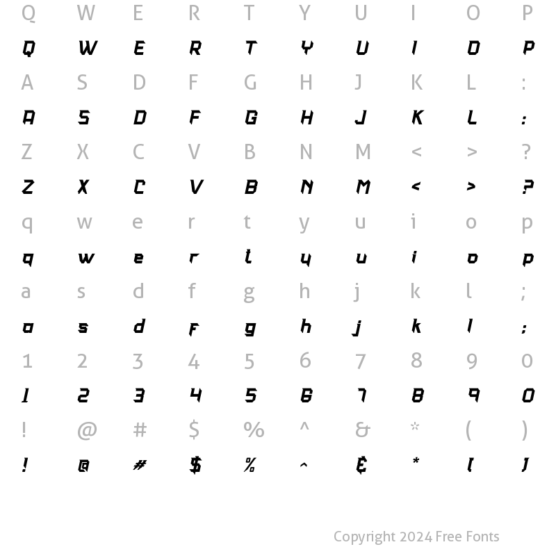 Character Map of THUNDERBOSS Italic