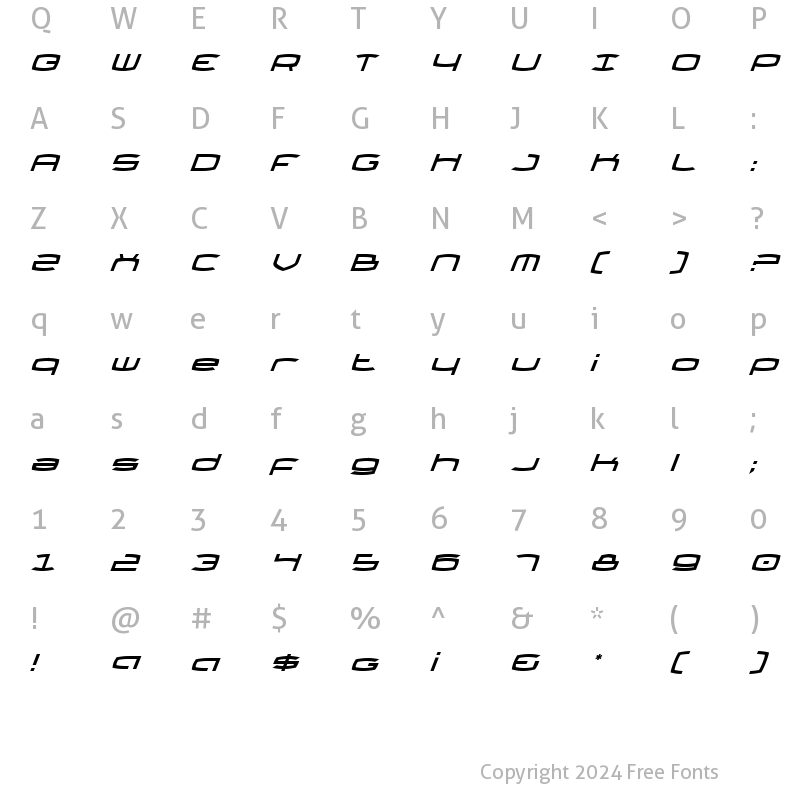 Character Map of Thundergod Itliac Italic